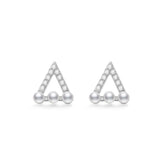 Hollow Zircon Triangle with Pearl Silver Stud Earrings for Women
